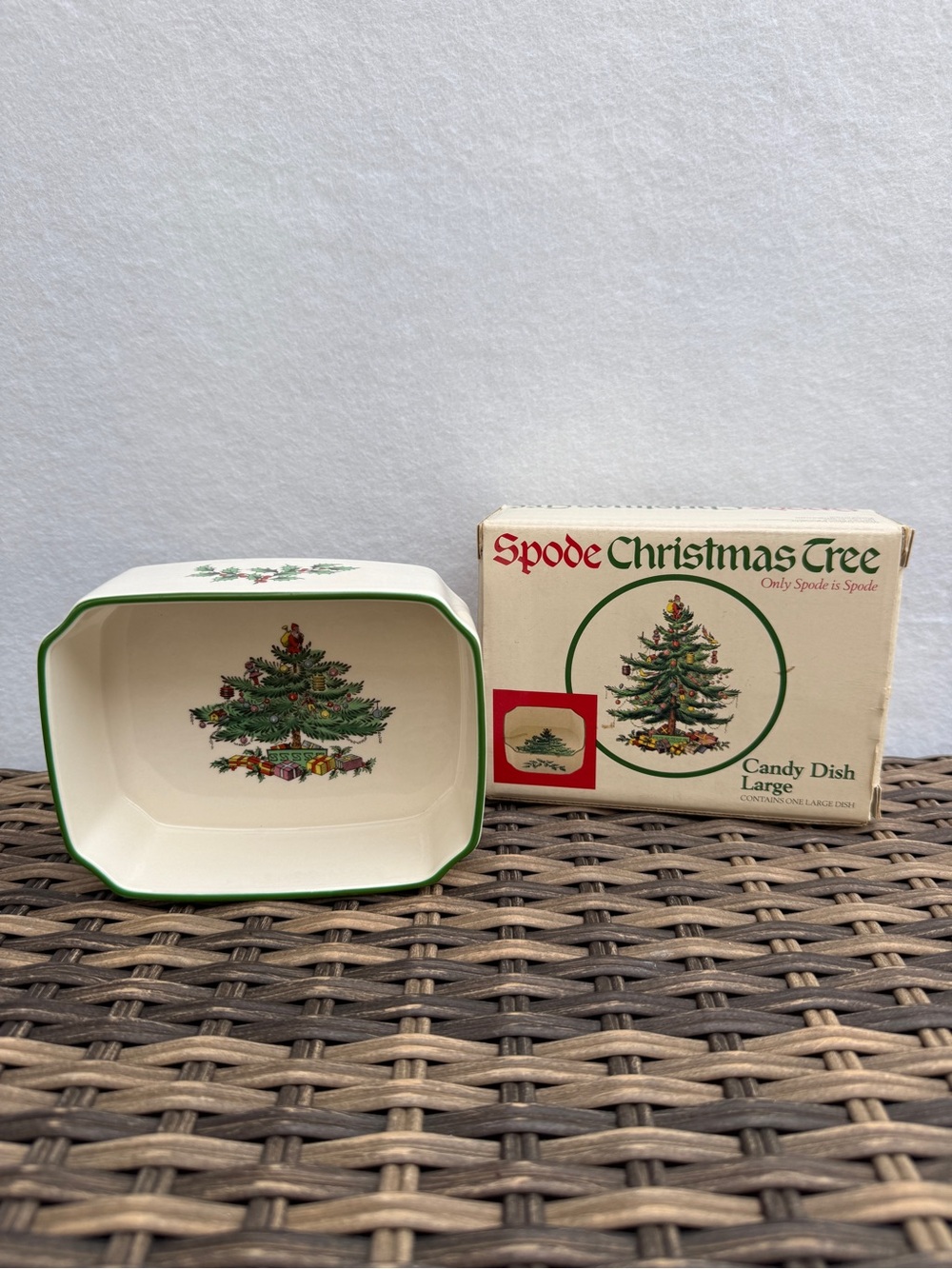 Vintage 1995 Spode Christmas Tree Large Candy Dish England Rectangular 5" W/ Box
